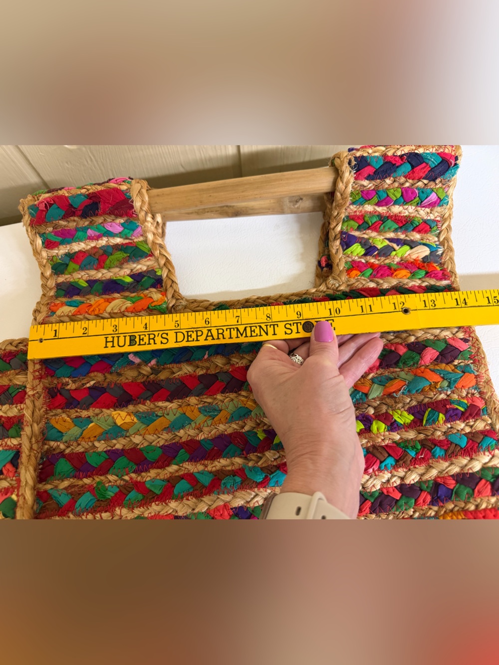 Colorful Handwoven Multicolor Tote Bag with Natural Trim - Picture 5 of 5